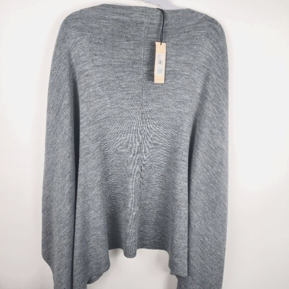 REBECCA MINKOFF MILANO CAPE HEATHER GREY OPEN FRONT CARDIGAN SWEATER WOOL OS NWT - Picture 6 of 10